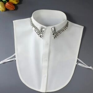 White Detachable Collar with Rhinestone Embellishments